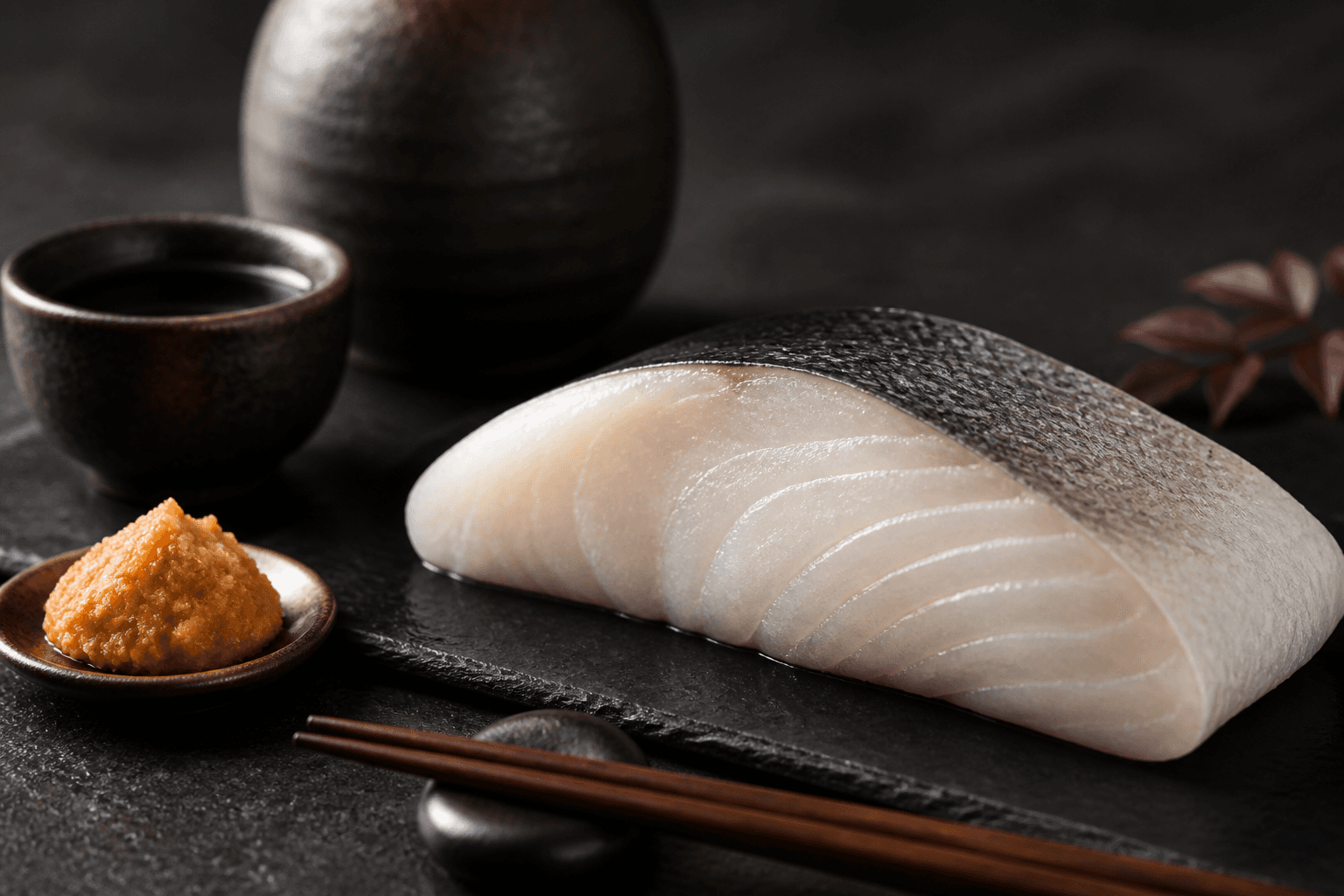 Black cod fillet with miso marinade on dark slate